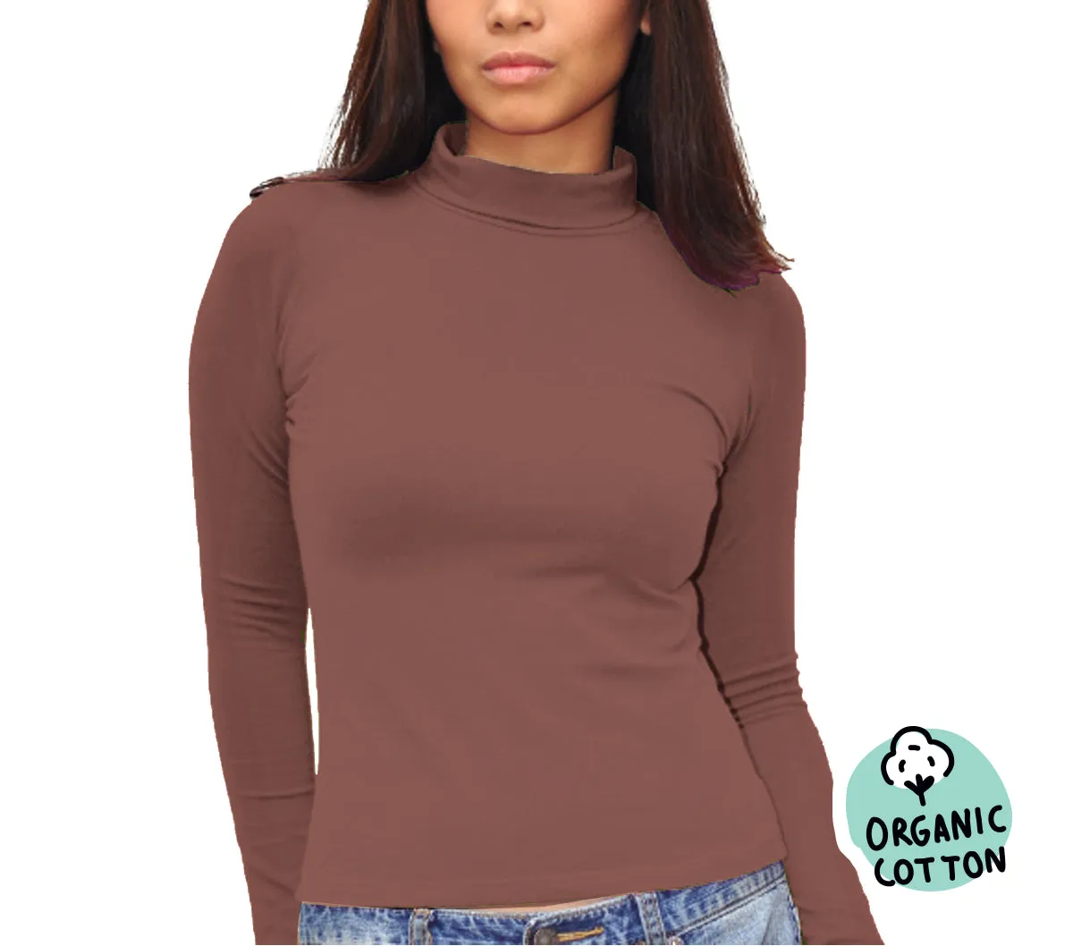 ORGANIC COTTON LONG SLEEVE TURTLE NECK TOP PACK OF 2 (BROWN&GREEN)