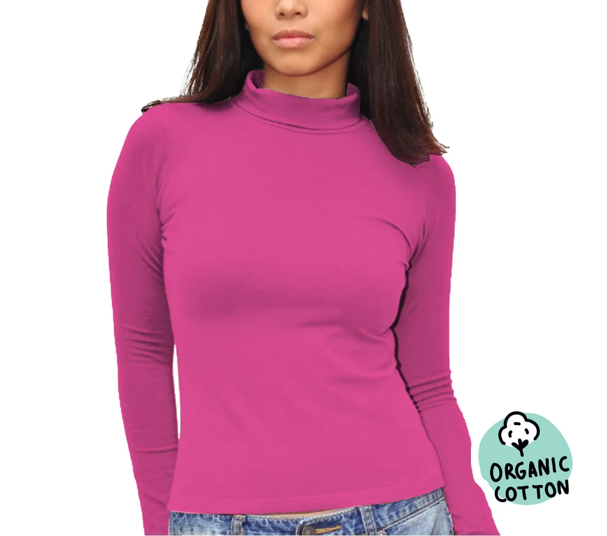 ORGANIC COTTON LONG SLEEVE TURTLE NECK TOP PACK OF 2 (NAVY&FUCHSIA)