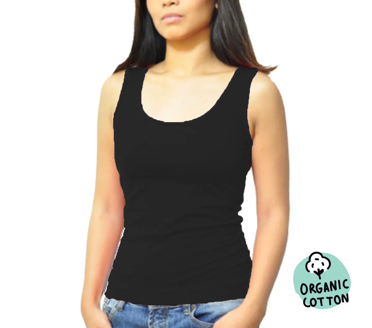 ORGANIC COTTON SLEEVELESS ROUND NECK TOP PACK OF 3@BLACK