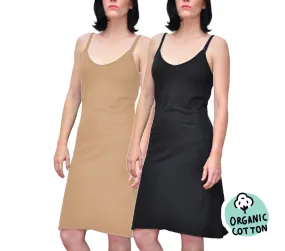 ORGANIC COTTON SLIP DRESS PACK OF 2 (BLACK&NUDE)