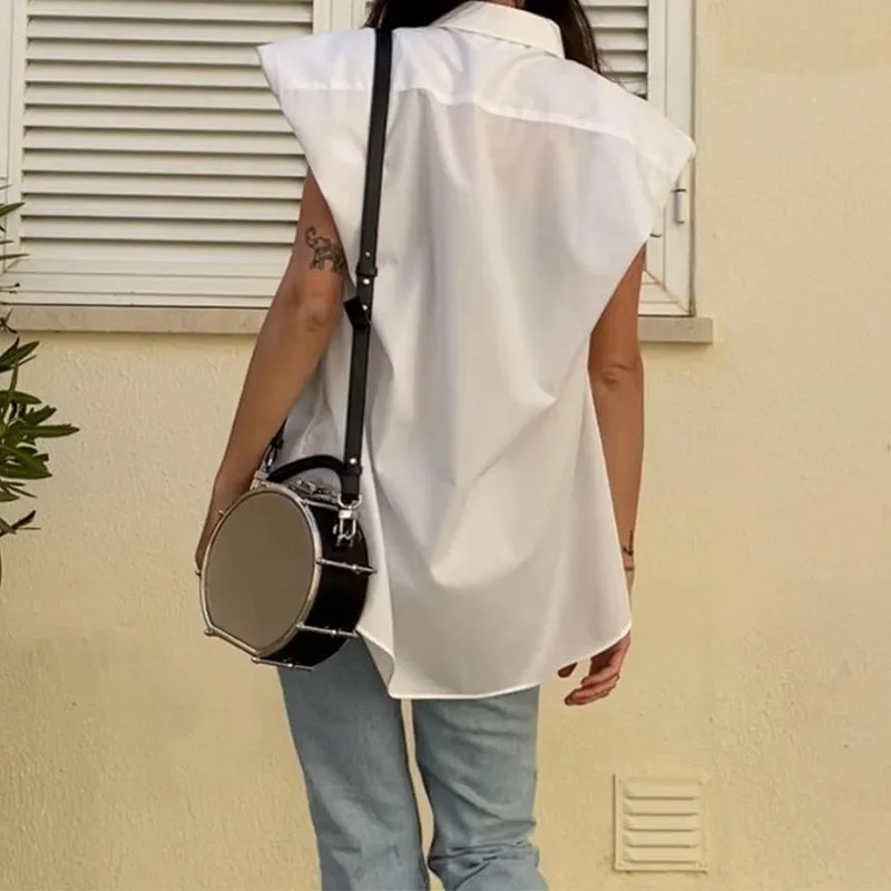 Oversized Cap Sleeve Collared Shirt