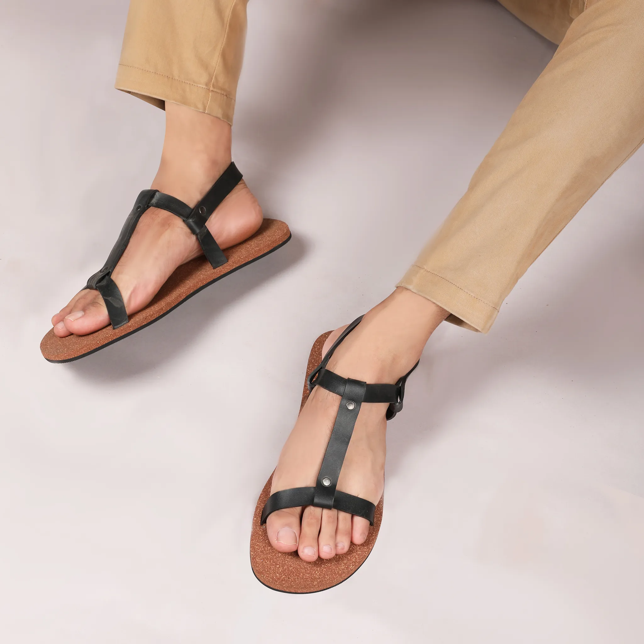 Paaduks Nat T-Strap Cork Sandals for Men