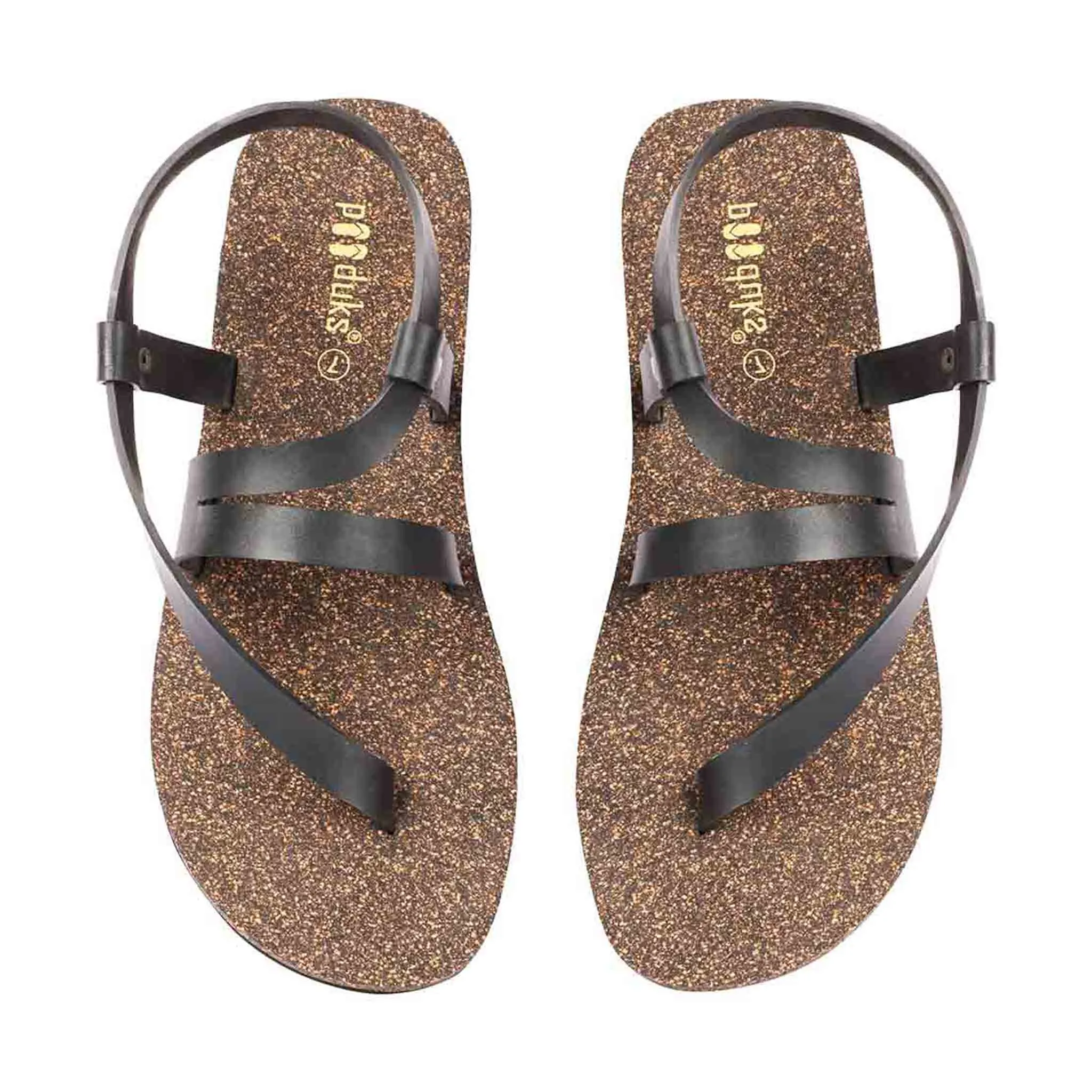 Paaduks Nuba Solo-Strap Cork Sandals for Men (Black)