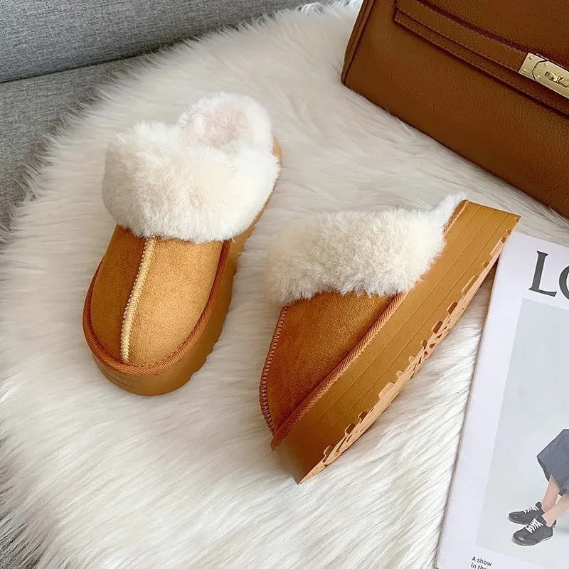 Plush Cotton Slippers Women Flats Shoes Platform