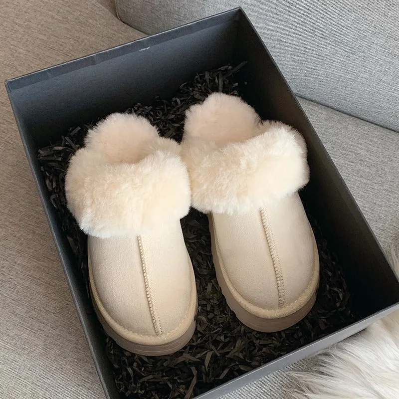 Plush Cotton Slippers Women Flats Shoes Platform