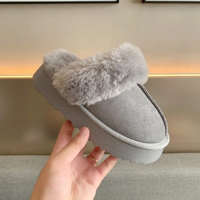 Plush Cotton Slippers Women Flats Shoes Platform