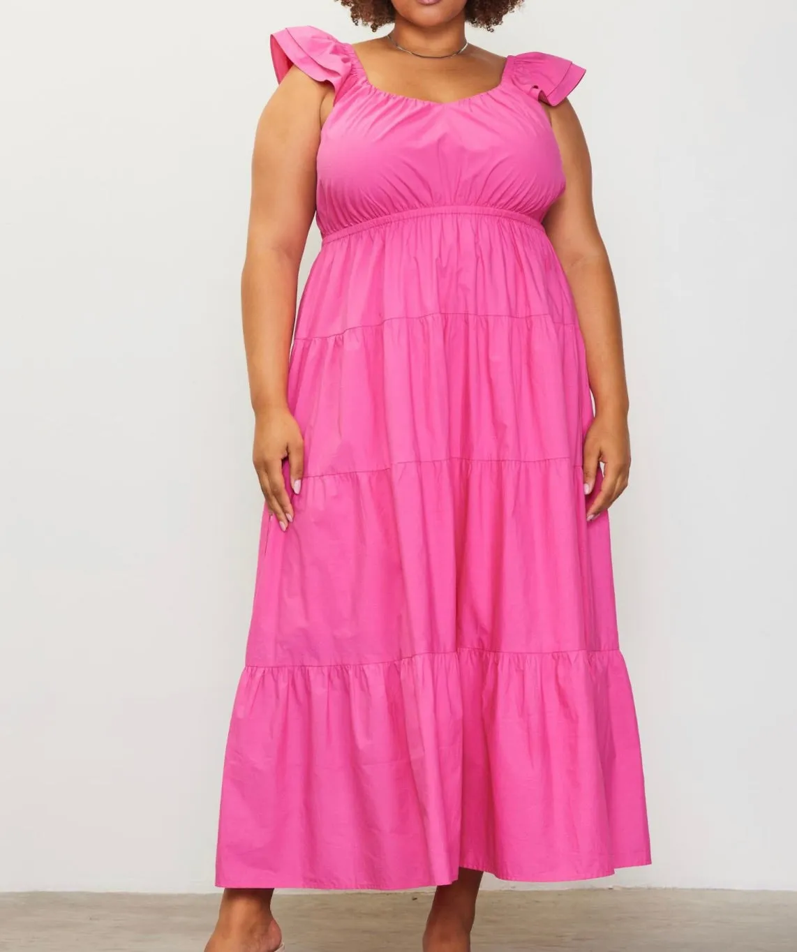 Poplin Ruffle Sleeve Maxi Dress