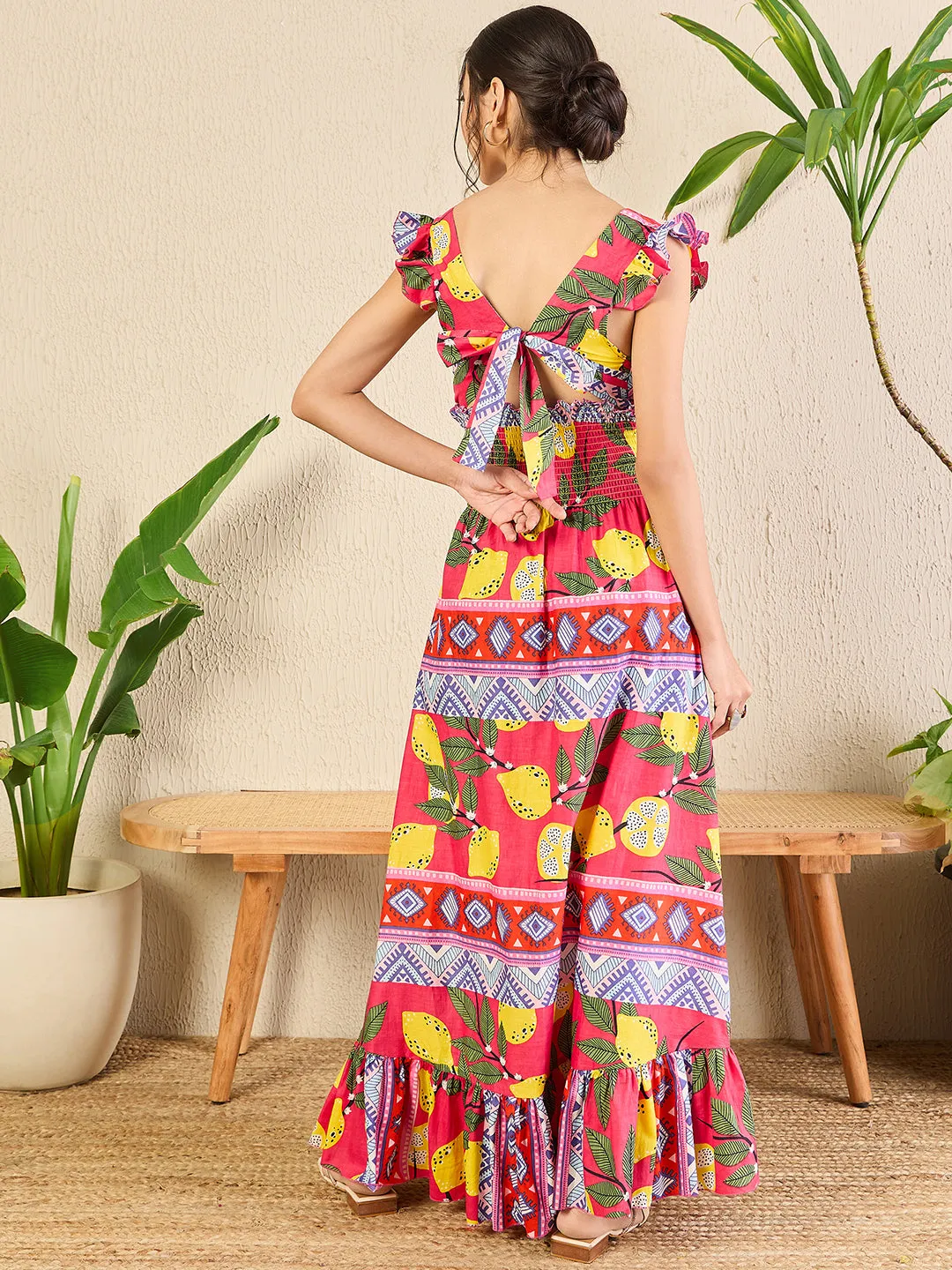 Printed Cotton Tiered Dress