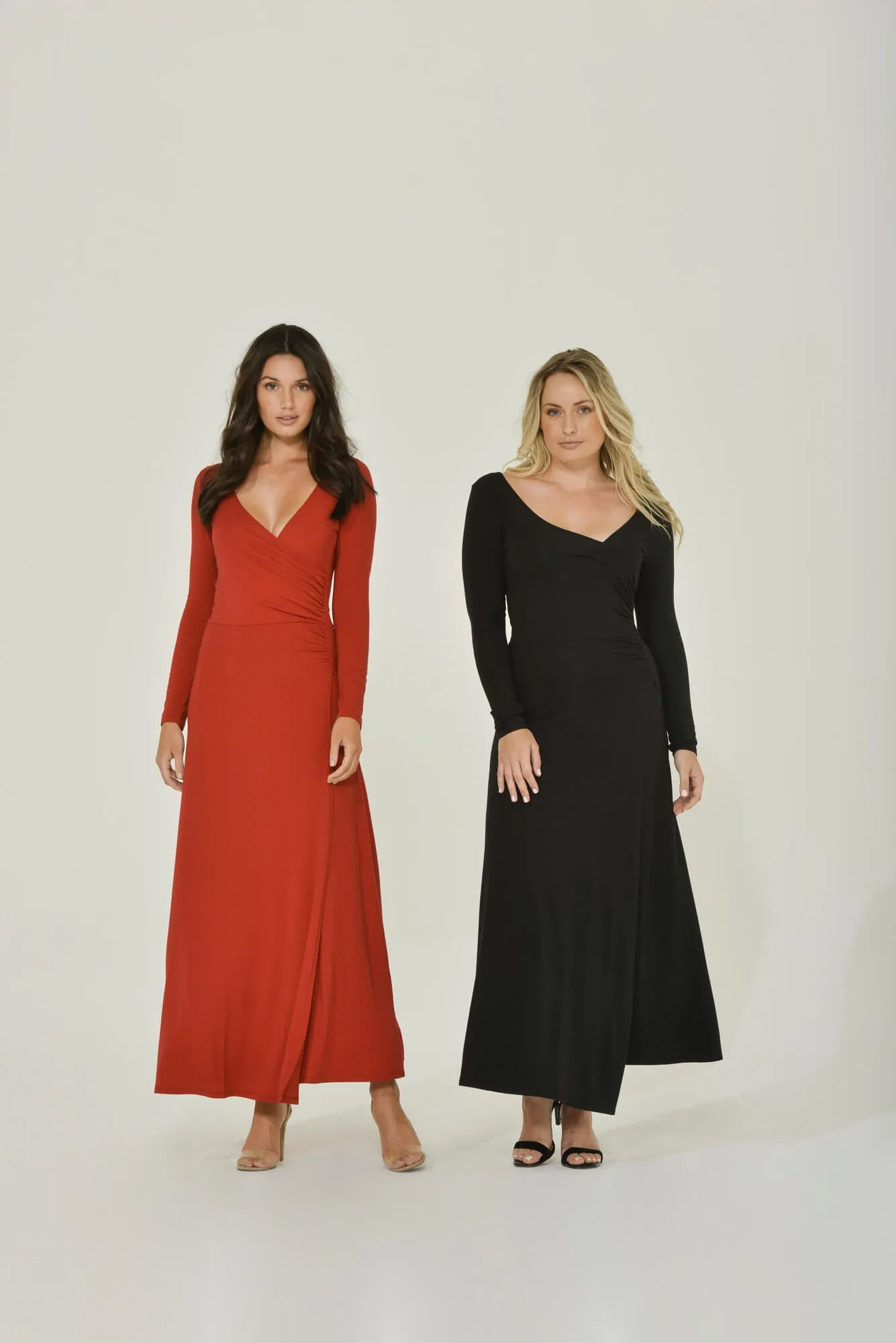 Red Long Sleeve Maxi Dress w/ High Slit