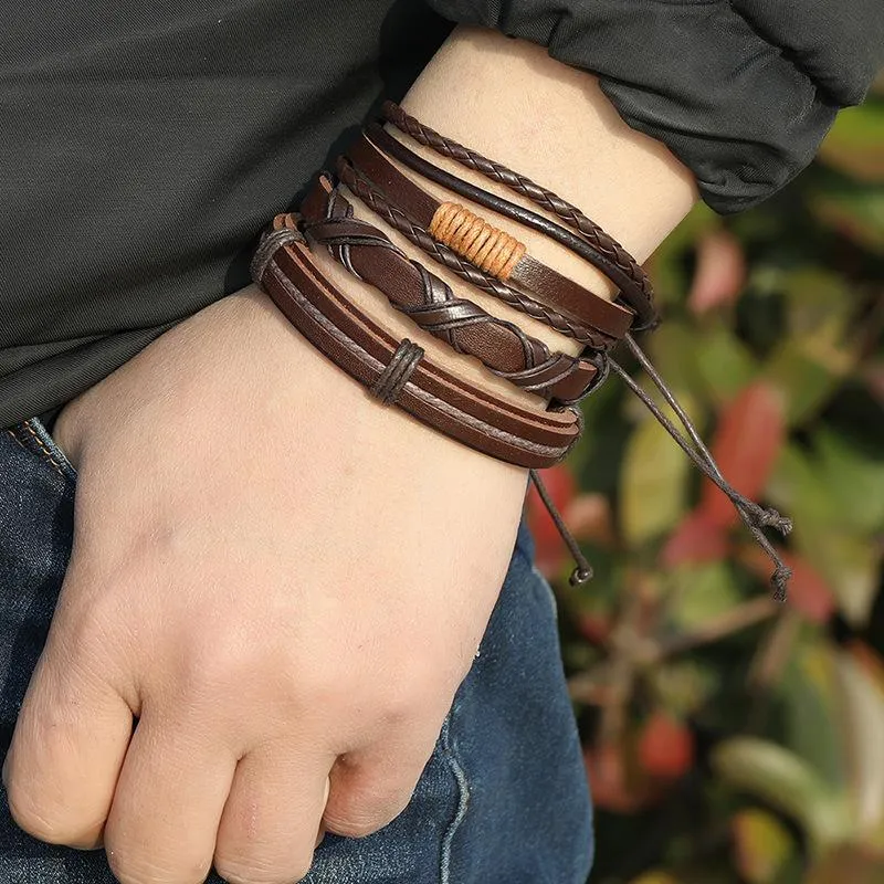 Retro Woven 5-Piece Leather Bracelet Set 61678855L