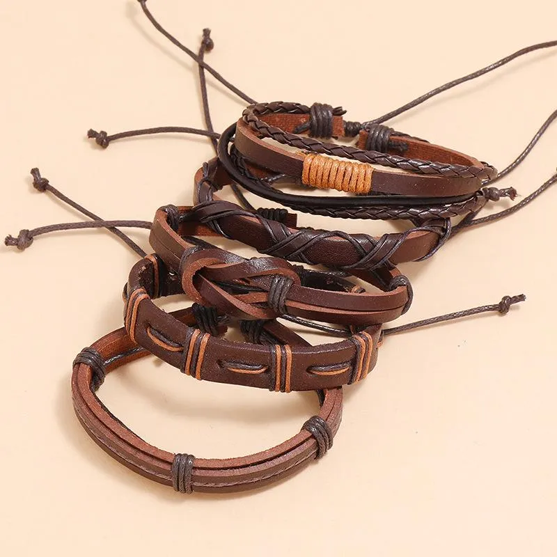 Retro Woven 5-Piece Leather Bracelet Set 61678855L