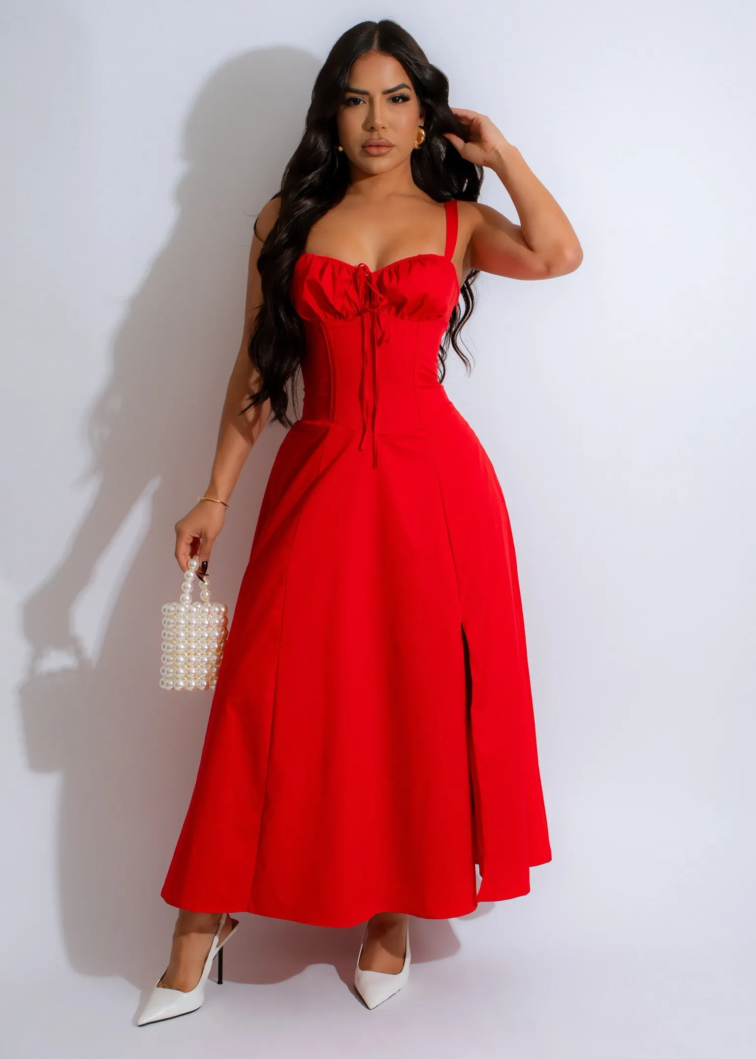 Scarlet Corset Midi Dress Red