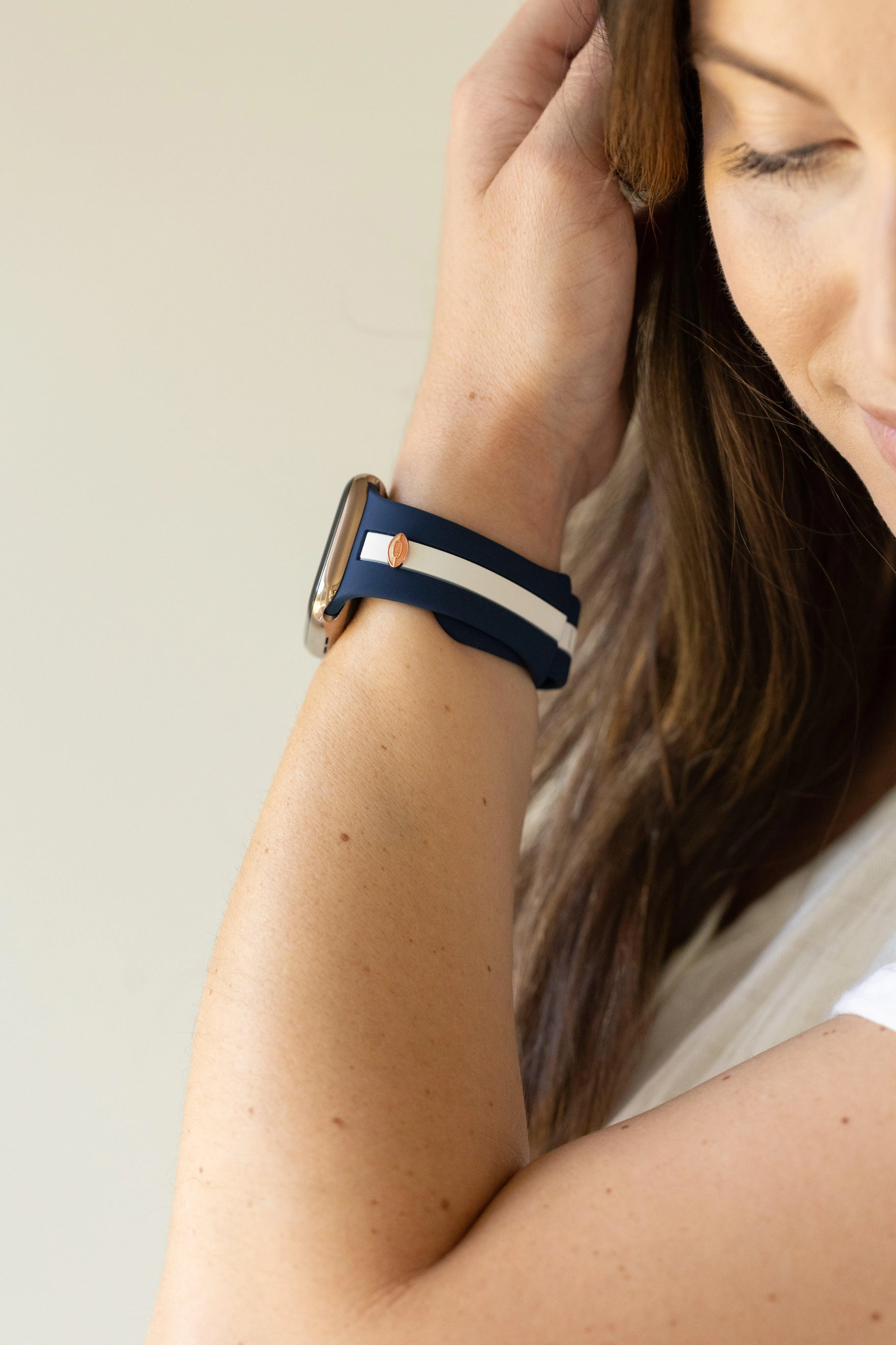 The L❤️ve Of F🏈🏈tball Navy Blue & White Smart Watch Band