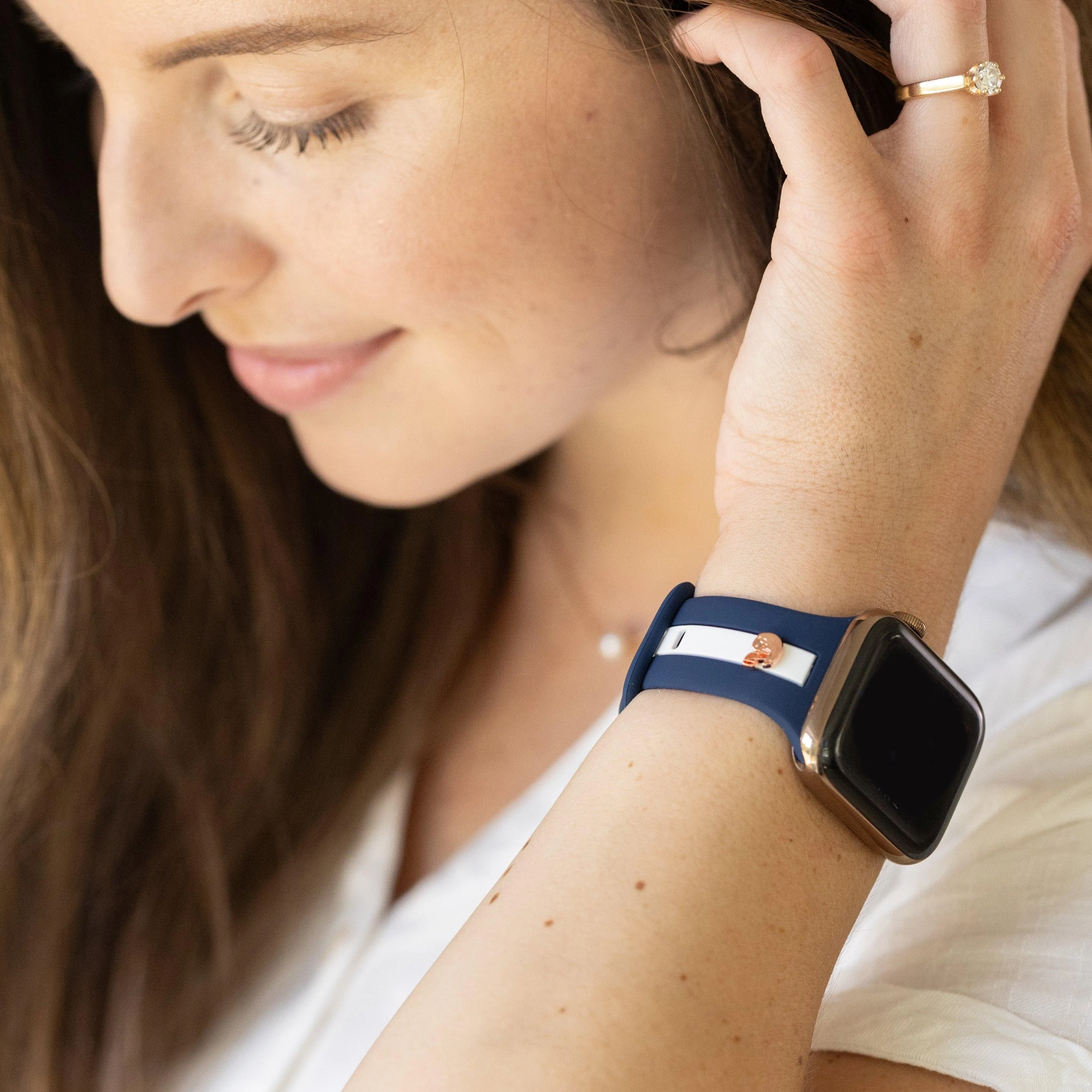 The L❤️ve Of F🏈🏈tball Navy Blue & White Smart Watch Band