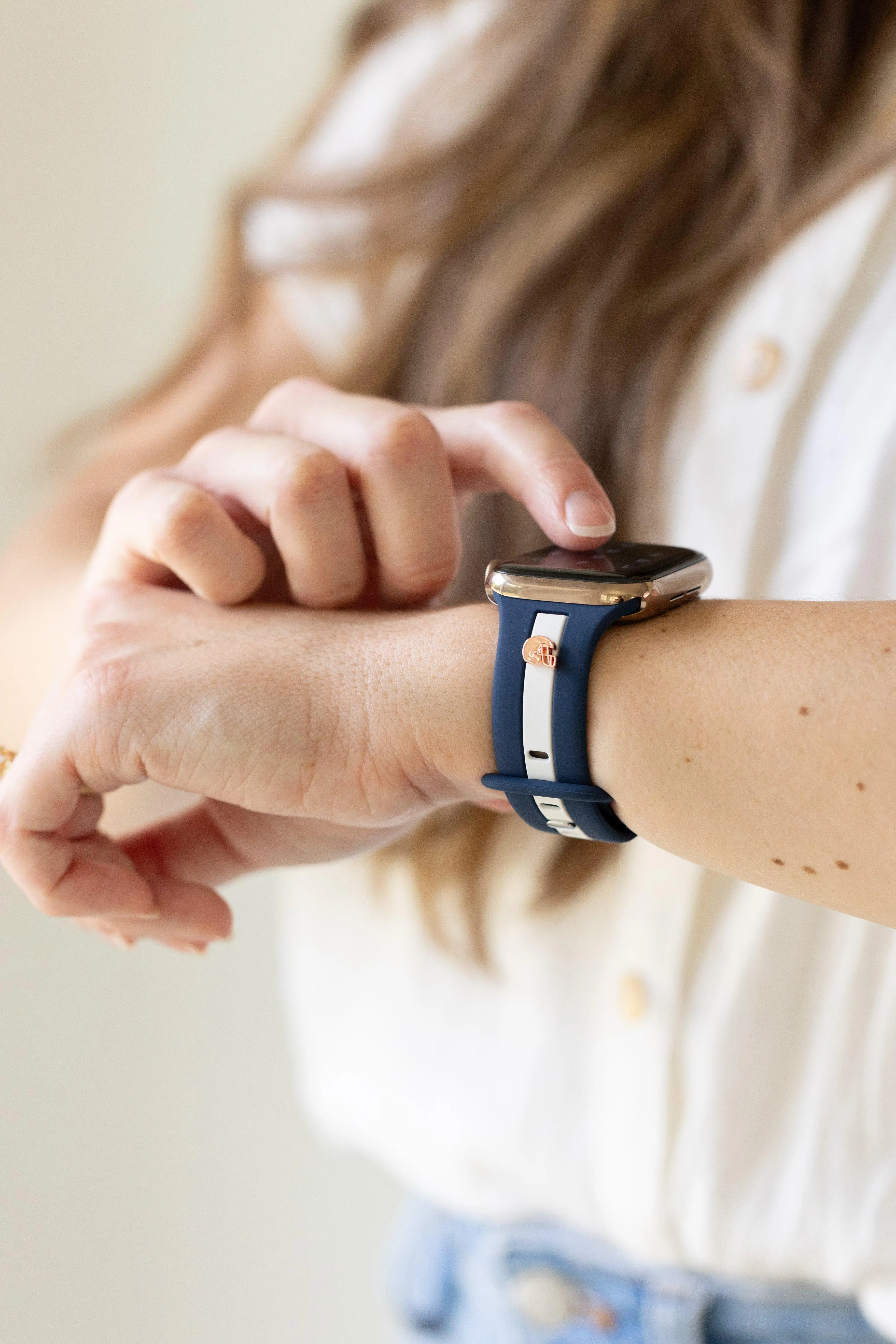 The L❤️ve Of F🏈🏈tball Navy Blue & White Smart Watch Band