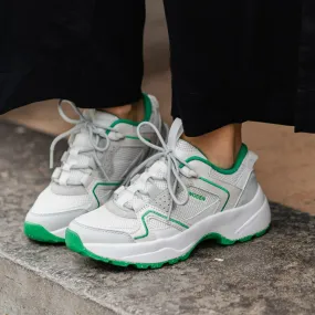 Woden Sif Reflective Sneaker - White/Basil