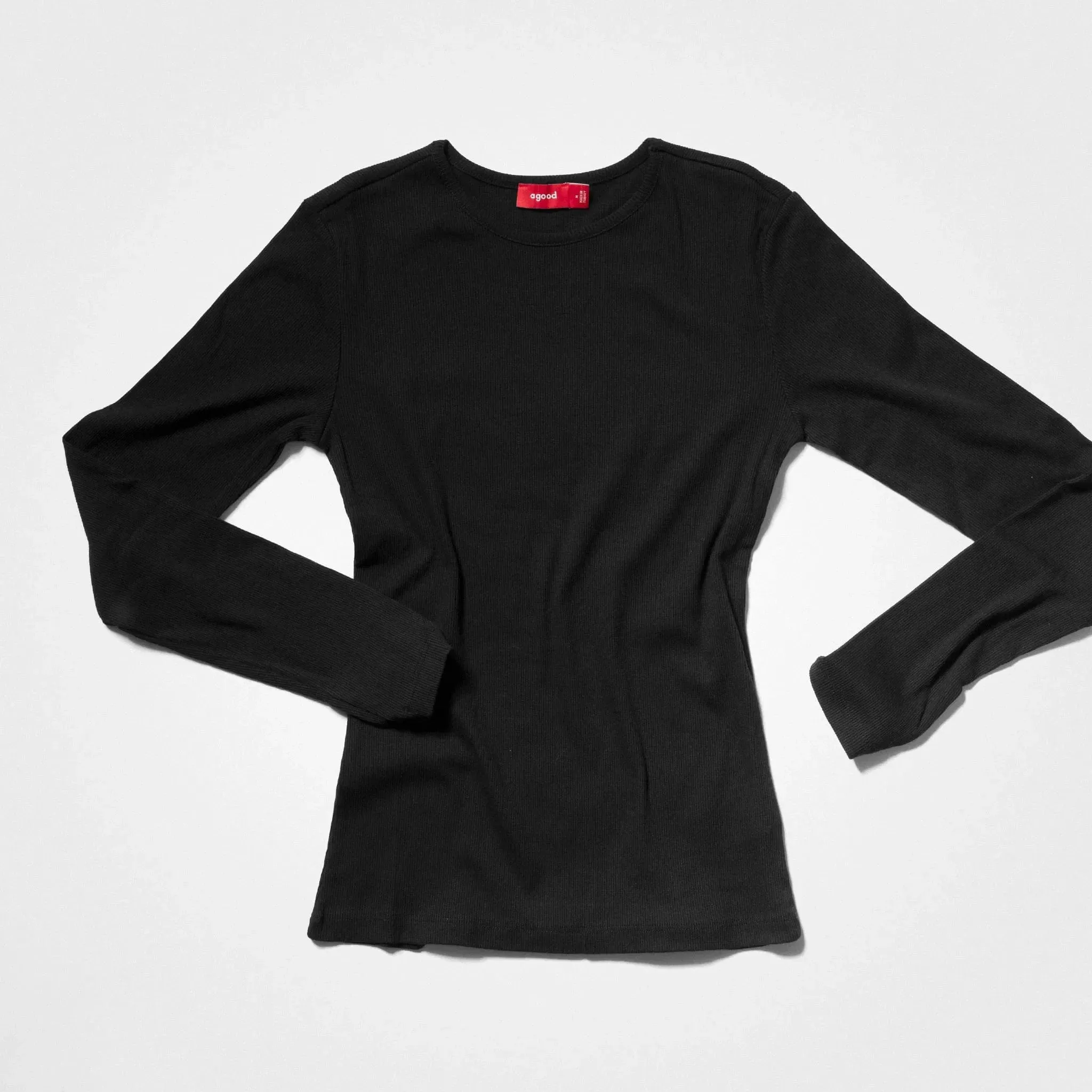 Women’s Recycled Cotton Rib Long Sleeve Top, Black