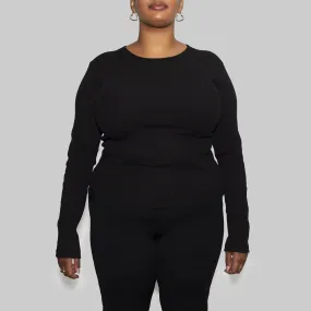 Women’s Recycled Cotton Rib Long Sleeve Top, Black