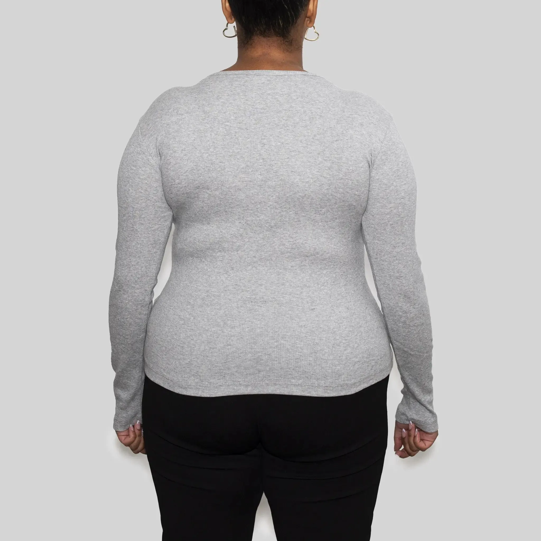 Women’s Recycled Cotton Rib Long Sleeve Top, Heather Grey