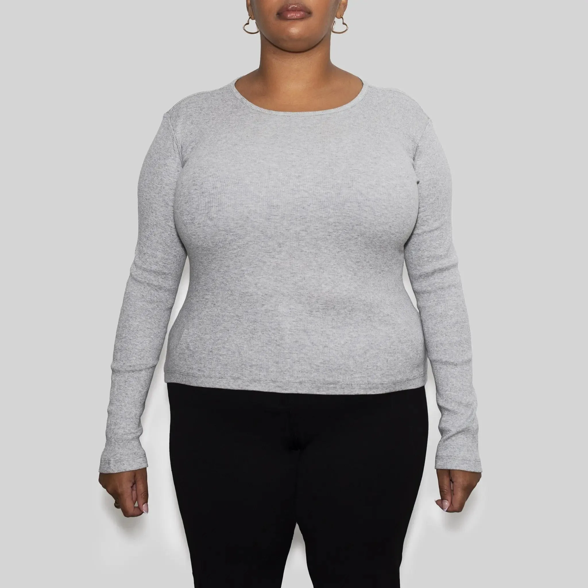 Women’s Recycled Cotton Rib Long Sleeve Top, Heather Grey