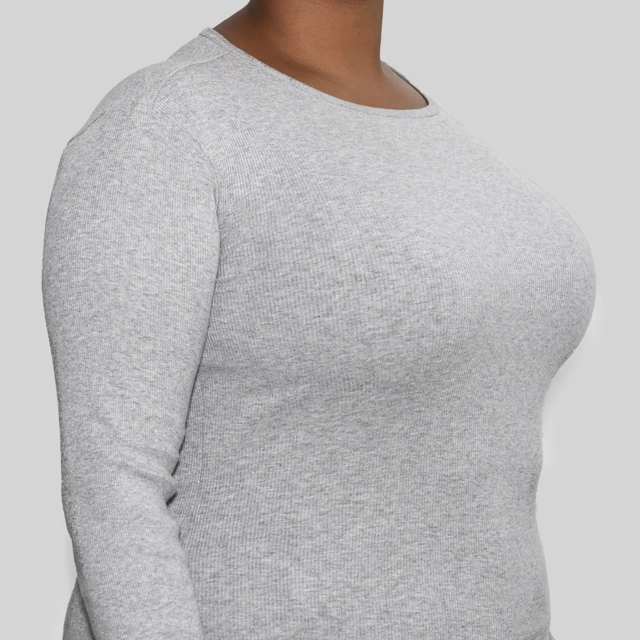 Women’s Recycled Cotton Rib Long Sleeve Top, Heather Grey