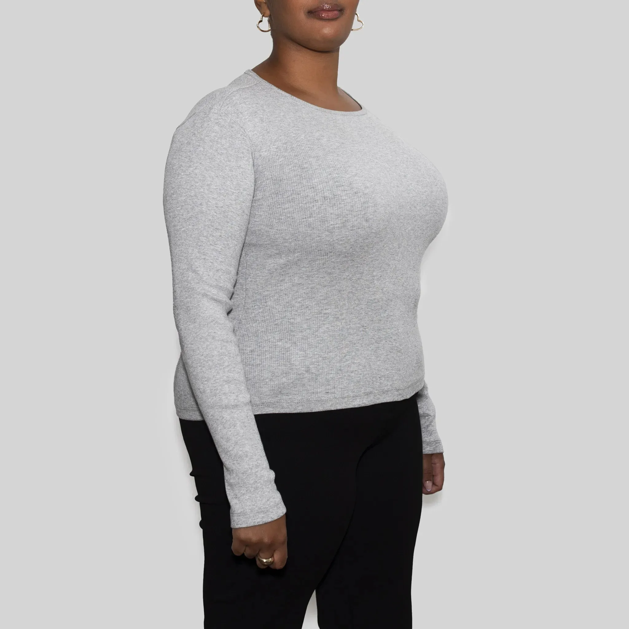 Women’s Recycled Cotton Rib Long Sleeve Top, Heather Grey