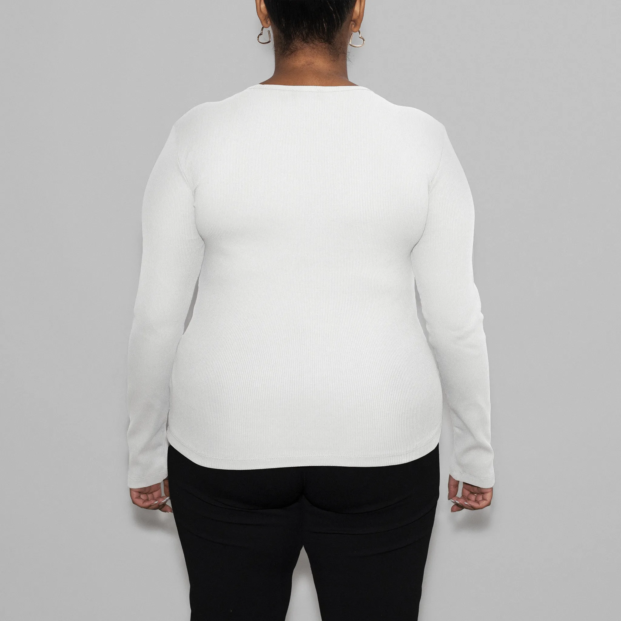 Women’s Recycled Cotton Rib Long Sleeve Top, White