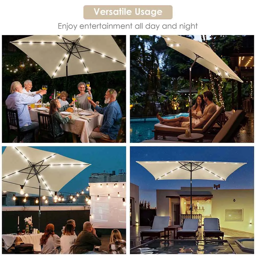 Yescom 10'X6.5' Solar Rectangle Outdoor Tilt Patio Umbrella Multiple Colors