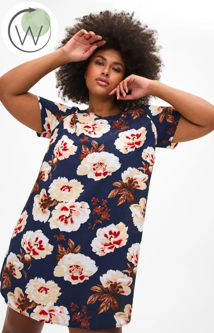 Zizzi Anni Dress in Navy Rose