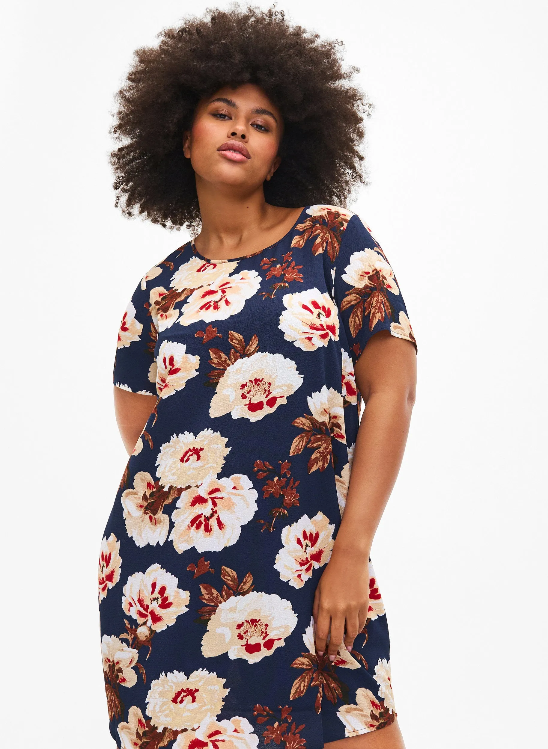 Zizzi Anni Dress in Navy Rose